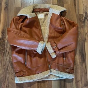 Aritzia Wilfred Free Brown Faux Leather Jacket with Shearling Lining